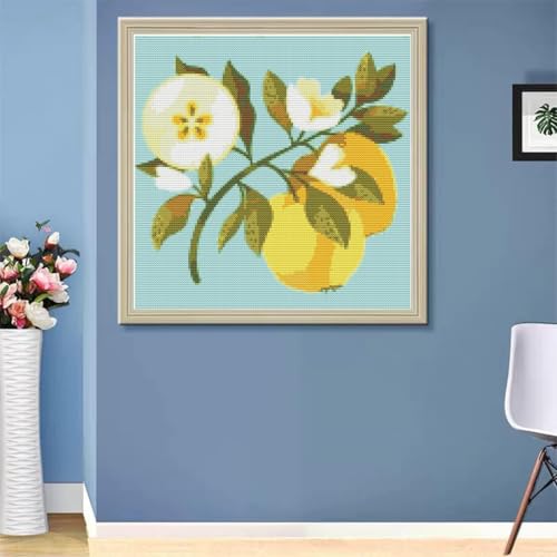 Image of Eiazuiks 4 Packs Stamping Cross Stitch Kit, Fruits Counting Cross Stitch Kit for Adult Beginners, Full Line DIY Stitching Kit for Home Decor Cross Stitch Patterns 12x16 inches