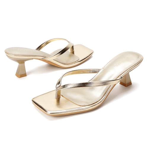 Image of Goderci Kitten Flip Flop Thong Low Heels for Women Square Open Toe Slip On Heeled Sandals