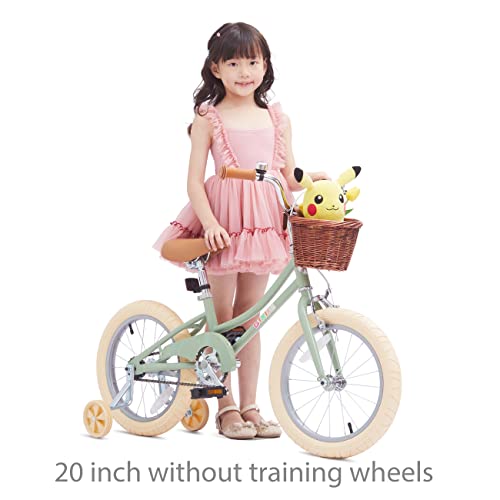 Bixike Girls Bike With Basket, Kids Bike For 5-13 Years,16 Inch With Training Wheels And Kickstand, 20 Inch With Kickstand But No Training Wheels. (Green, 20 Inch) #TOP2