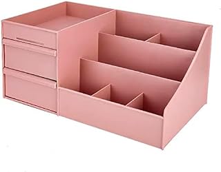 Amazon Brand  Umi Makeup Organizer With Drawers - Countertop Organizer for Cosmetics, Vanity Holder for Lipstick, Brushes, Lotions, Eyeshadow, Nail Polish and Jewelry (Pink)