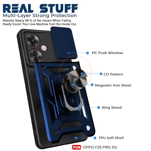 Image of Armor Bumper Back Cover Case for Oppo F25 PRO 5G | Rotating Camera Cover, Ring Holder & Kickstand | Heavy Duty & 360 Degree Protection Oppo F25 PRO 5G Back Cover (Blue)