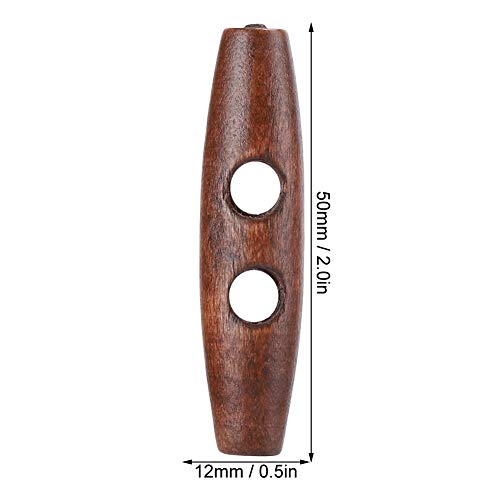 50Pcs Wood Toggle Buttons, Wood Sewing Horn Toggle Buttons 2 Holes Wood Buttons Dark Coffee Wood Button Diy Coat Clothes Decoration #TOP6