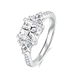 Moissanite Engagement Rings for Women,D Color VVS1 Moissanite 3-Stone Ring 18K White Gold Plated 925 Sterling Silver Wedding Ring - Image 2