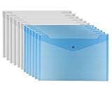 Bird Fiy Clear Document Folder with snap Button,Premium Quality Poly Envelope, A4 Size, Set of 12 in 2 Assorted Colors, Blue,White