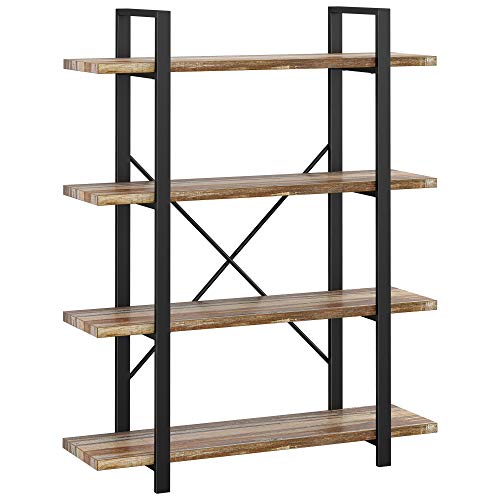 IRONCK Bookshelf and Bookcase 4-Tier, 130lbs/shelf Load Capacity, Industrial Bookshelves Storage Display Shelves, Home Office Furniture, Wood and Metal Frame