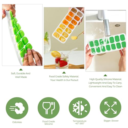 Image of Pack of 4 NEXVEU Silicon ICE Cube Tray with LID, 14 Big Cavity, Flexible, Easy Release, BPA Free, Dishwasher Safe, Durable & Reusable Ice Maker Mold for All Types of Drinks & Water.