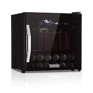 Klarstein Beersafe L Onyx-drankkoeler met glazen deur – minikoelkast, minibar, 47 liter, 0 tot 13 ° C, slechts 42 db, LED-interieurverlichting, 2 metalen inzetstukken, roestvrijstalen frame, zwart