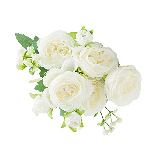 SIXRUN Peonías Artificiales, Decoración Romántica y Atractiva, Peonías Artificiales para Decoración del Hogar, 2 Manojos de Flores de Seda de 6 Cm de Diámetro para Sala de Estar, Dormitorio, Oficina