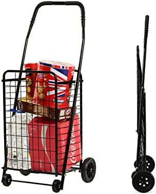 FiveShops Utility Cart with Wheels to be Used as a Shopping Cart, Grocery Cart, Laundry Cart and Stair Climber Cart, Weighs 7.5 Pounds but Holds up to 90 Pounds, Compact and Foldable, Black