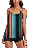 UNIQWETO Women's Modest Tankini Swimsuit for Womens Bikini Two Piece Blouson Swim Tops Swimwear with Boyshort Bathing Suits Color Graphic Large