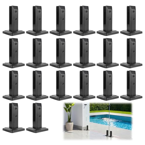 LukLoy 20 Pack T304 Stainless Steel Glass Railing Spigots – No Drill Black Spigots Clamps Glass Railing System for Indoor Stairs, Pool Fencing, or Low-Wind Outdoor (20 Pack, Each NW 1.71lb) - Level 1