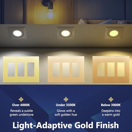 Image of LIDER Decorator Switch Cover, Screwless Wall Plate, Mid-Size 3-Gang 4.88 inch x 6.77 inch, LSWP-33M-GD, UL Listed, Thermoplastic, Matte Gold, 1-Pack