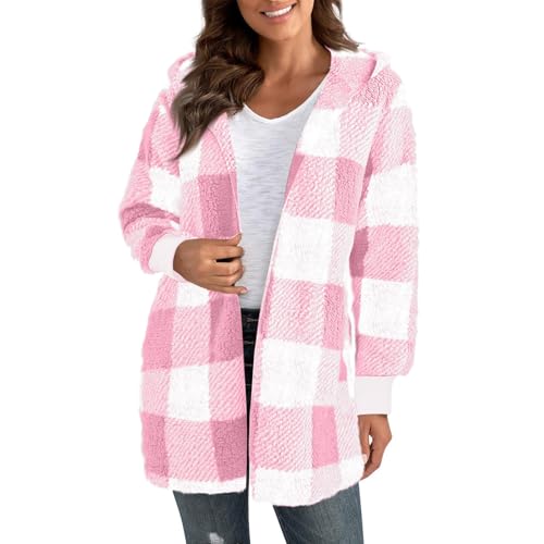 Womens Winter Coats Fuzzy Cute Warm Winter Comfy Plush Women's Coats Hooded Windbreaker Fleece Open Front Oversized Cardigan2