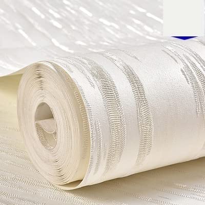 Carta da Parati autoadesiva Tinta Unita Retro Colla Carta da Parati Ispessita Soggiorno Camera da Letto Carta da Parati Strisce Sfondo Muro (Color : 609-1 off White, Size : 53cm x 300cm)