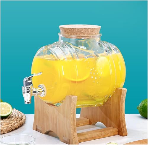 Image of 5 Liter Glass Beverage Dispenser with Spout & Tap, Lid & Wooden Stand Cold Ice Drink Dispensers for Water, Cocktails,Home & Restaurants, Party,Bar, Ideal for Gift Set of 1