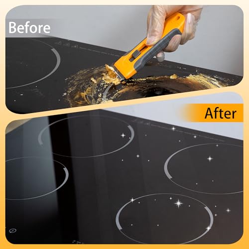 Glasschaber Herdkratzer mit 15 Ersatzklingen im Griff, Küchenschaber Scraper für Kochfeld Backofen Induktionskochfeld Glaskeramik, Super in der Hand Haarbürste.