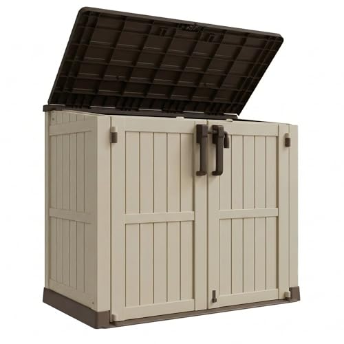 Image of LHBcraft Waterproof Outdoor Storage Box 36 Cu Ft with Lockable Doors, Portable Horizontal Resin Storage Cabinet, Outdoor Storage Shed for Garden