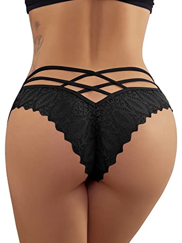 Milumia Women Sexy Floral Lace Underwear Criss Cross Seamless Bikini Panty Brief