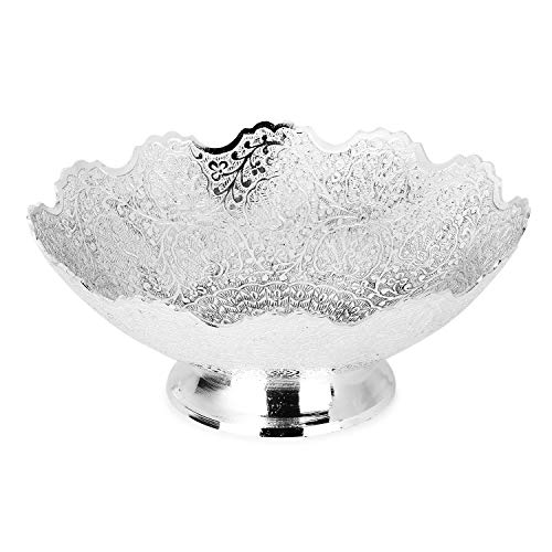 Zap Impex Brass Decorative Dry Fruit Bowl Carving Work Size 7 Inches Beautiful Silver Color Kitchen Utensils Gift