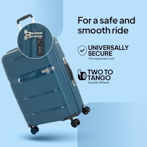Image of American Tourister Linex 76.5cm Large Hardside Polypropylene Check-in Suitcase with Recessed TSA Lock & Double Wheels for Women & Men - Deep Blue