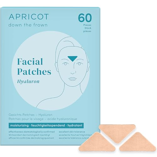 APRICOT 60x Zornesfalte Pflaster Nacht “'down the frown” aus Bio Baumwolle - Regt Kollagenproduktion an - Zornesfalten Patches mit Hyaluron, Zornesfalte Tape, Pflaster Zornesfalte - Apricot beauty