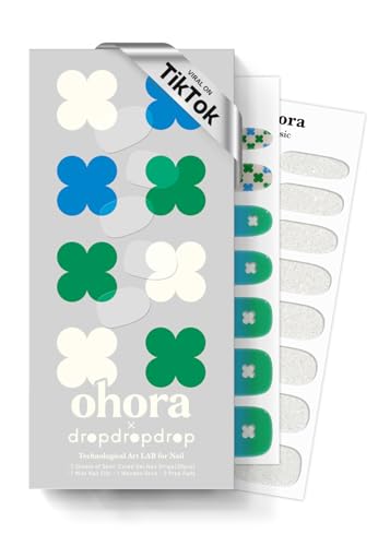 Image of ohora Semi Cured Gel Nail Strips (N Lucky Drop Clover) - Works with Any Lamps, Salon-Quality, Long Lasting, Easy to Apply & Remove - Includes 2 Prep Pads, Nail File & Wooden Stick