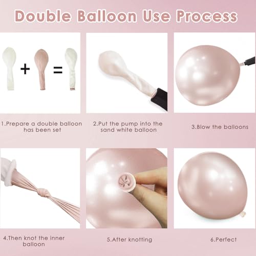 Image of Boho Dusty Pink Balloons Garland Arch Kit, Double Stuffed White Pearl Balloon Blush Neutral Pink Latex Balloons for Birthday Bridal Shower Party Decorations