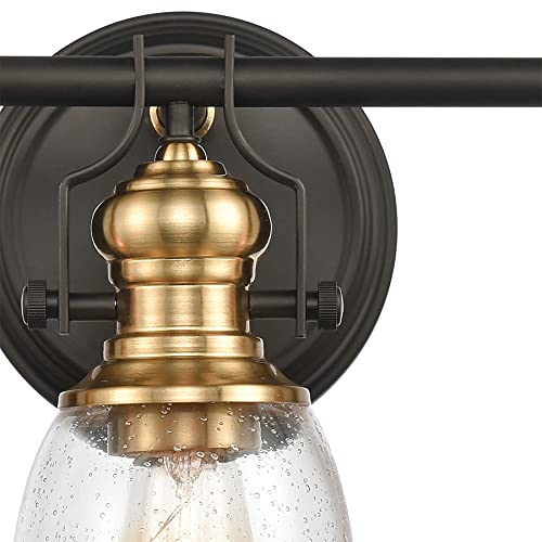 Image of Elk Home Chadwick 3-Light Industrial Vanity Wall Sconce - Oil Rubbed Bronze & Antique Brass, Seeded Glass Shade, 23 Inch Wide