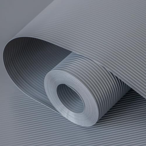 Hersvin 60cmx500cm Plastico Protector para Cocina Cajones, Alfombras Non Adhesivo para Nevera Mueble Fregadero Estante Organizador Cubiertos EVA Cubre Encimera (Gris Oscuro/Rayas)