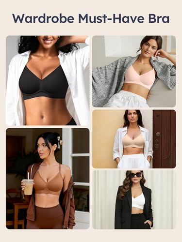 Image of Seamless Wireless Jelly Bras for Women - Lightly Padded Bra with Support, No Underwire Comfortable T-Shirt Bralette (L, Black-Pure White)