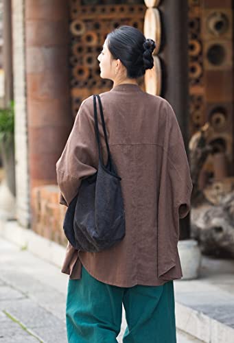 Women's Cotton Linen Shirt Button Jacket Vintage Long Sleeve Blouses Coat Top Spring AutumnCasual Wear3