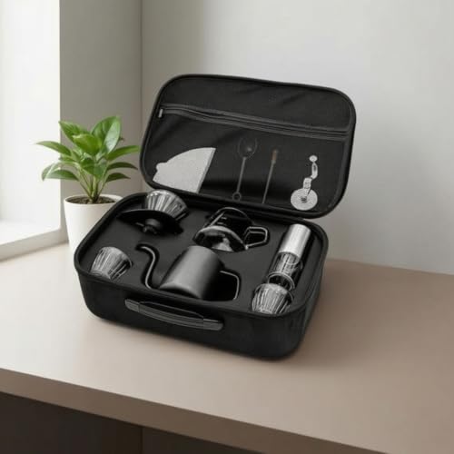 Kit café filtro con molinillo térmico portátil y estuche protector 6