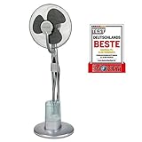 Standventilator mit Wasserkühlung inkl. Fernbedienung - Sprühnebel - Luftbefeuchter - Ventilator - Timer 40 cm (Raumbefeuchter, Oszillation, Leise, silber)