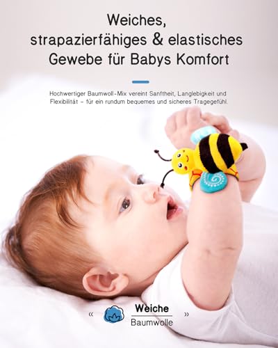 Infinno Handgelenk Rasselsocken und Fußfinder Baby Spielzeug, Babyspielzeug Lernspielzeug Für Neugeborene Jungen und Mädchen 0–12 Monate Babygeschenke Für Babyparty, Babygeburtstag