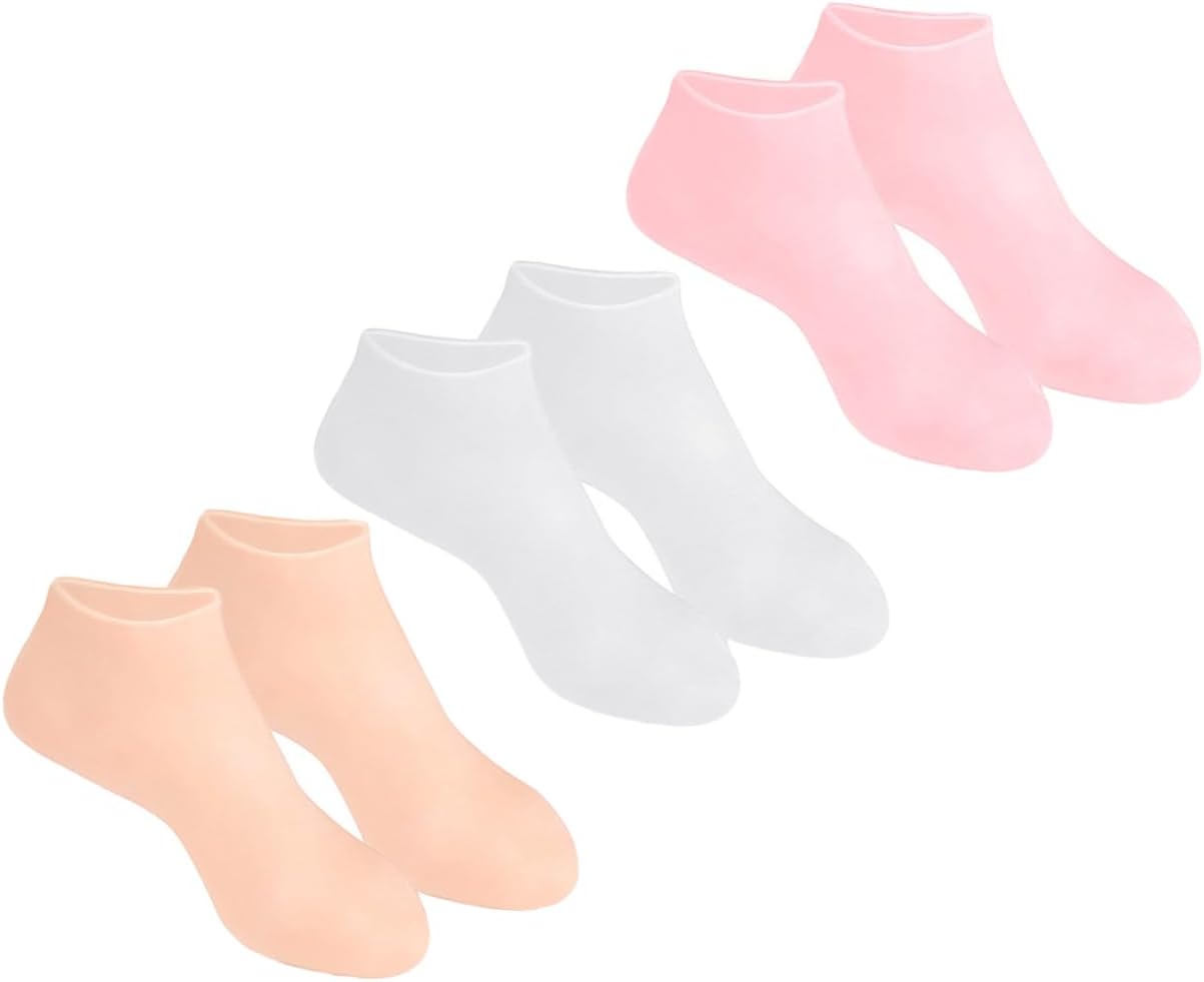 Ipetboom 3Pairs Moisturizing Elastic Boat Socks for Foot Protection Skin for Dry Cracked Heels Exfoliating and Hydrating Footwear XL with White Pink and Colors