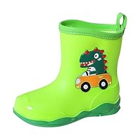 Boys Wellies, Kids Dinosaur Printed Rain Shoes Shoes Outdoor Slip Boots Non Slip Rain PVC Children's Shoes Wellies Size 1, Size 11.5 Green