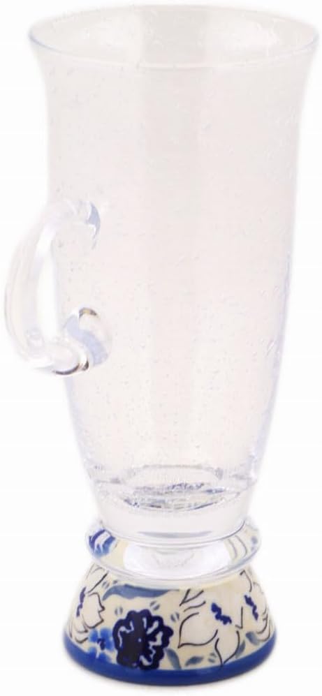Polmedia Polish Pottery Cappuccino Glass UNIKAT - Winter Wedding Pattern Handmade in Boleslawiec Poland + Certificate of Authenticity
