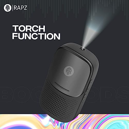 Image of Rapz BOOMPODS 3-in-1 Wireless Bluetooth v5.0 with 60 Hours Playtime with C-Type Fast Charging Port, Built-in LED Torch (Black)