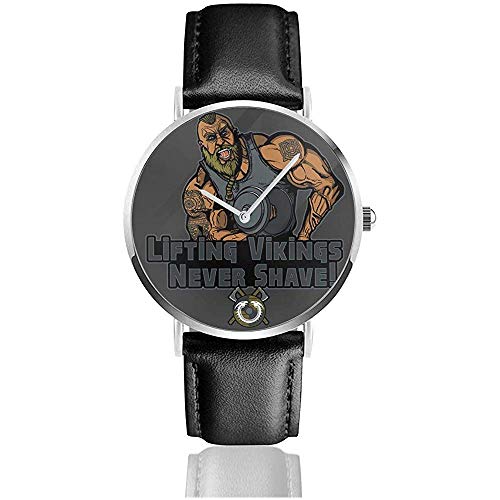 Unisex Business Casual Liftin Wikinger nie rasieren Uhren Quarz Leder Uhr
