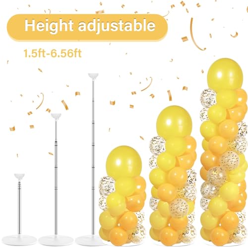 Image of 2 Sets Golden Yellow Balloon Column Stand Kit with 100 Balloons Adjustable Balloon Tower Stand with Bases for Floor Confetti Balloons Column Kit for Graduation Birthday Appreciation Party Decor
