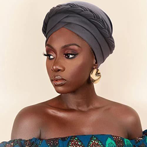 Image of DRESHOW Turban Pre-Tied Twisted Hat Thread African Head Wraps for Black Women Chemo Cancer Cap Braid Hair Cover