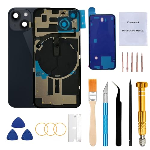 Perzework Rear Back Glass Replacement for iPhone 14 6.1-inches with Reparing Toolkit and All Necessary Parts (Midnight Black)
