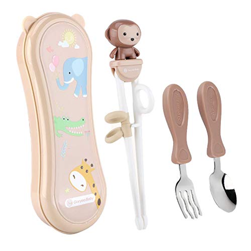 Bledyi Kinder Training Essstäbchen Kinderbesteck Set wiederverwendbar einfach zu bedienen rechts Cartoon lernen Essstäbchen Anti-Dislokation Schnalle Design Anfänger inklusive tragbarer Box Cover