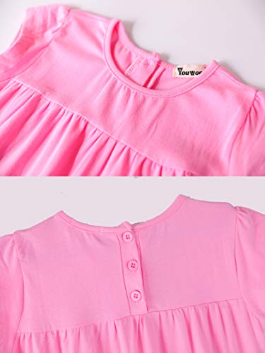 Image of Youwon Girls Dress Short Sleeve Solid Color Tunic A-Line Tiered Swing Dress 2-6 7-16