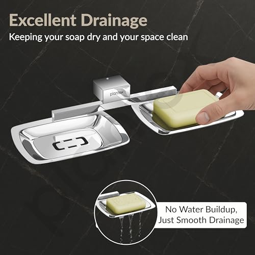 Image of Plantex 304 Grade Stainless Steel Double Soap Dish for Bathroom /Soap Case /Soap Stand /Soap Holder /Bathroom Accessories - Pack of 1 (Tesla, Chrome)