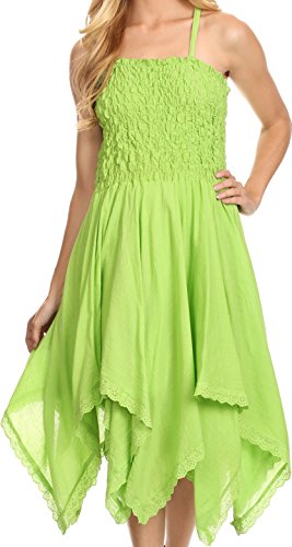 Image of Sakkas Ella Smocked Bodice Spaghetti Strap Double Layered Dress