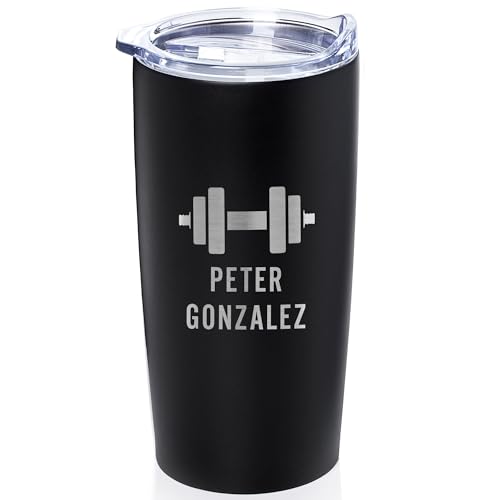 Lifetime Creations Engraved Personalized Weightlifting Tumbler with Lid 20 oz (Black) - Custom Personal Trainer Gift, Stainless Steel Coffee Travel Mug for Bodybuilder, Workout Buddy Fitness Gift