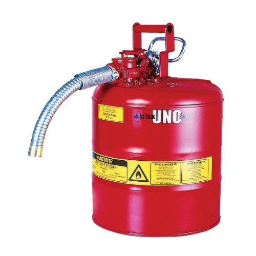 Justrite 7250130 Steel Safety Can for Flammables, Type II, 1" Metal Hose, AccuFlow, 5 Gal