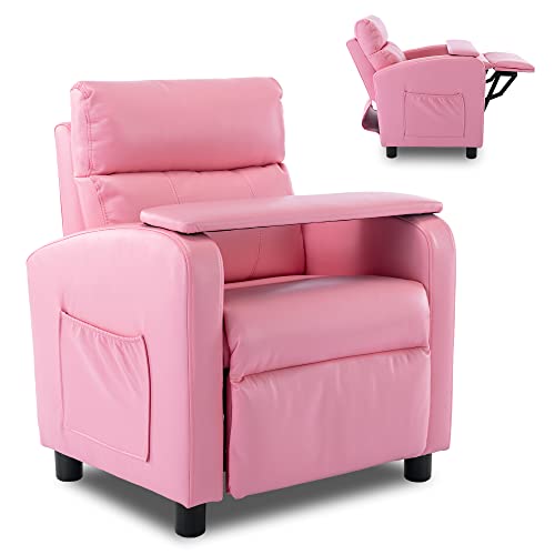 Laidbksit Kids Recliner Chair, Childs Recliner Chair With Side Pocket, Childrens Recliner With Table Board, Mini Recliner Chair For Childrens Bedrooms.baby Recliner For 3-7 Years-Pink #TOP4