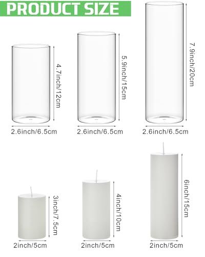 Shihanee 108 Pcs Pillar Candles and Glass Cylinder Vases Clear Cylinder Holders for Slim Pillar Candles Table Decorations, Total 54 Sets(White,108 Pcs)